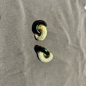 Gold & Black Crystal Swirl Clip-On Earrings Authentic Chr.Dior